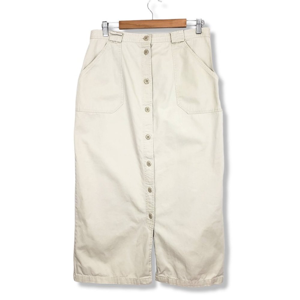 Vintage Tapemeasure Beige Button-up Khaki Midi Skirt Size 16